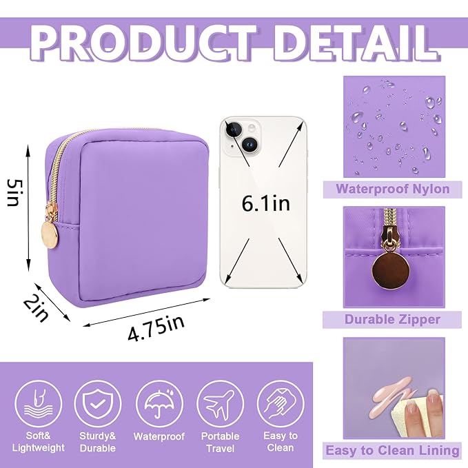 UIXIZQ Mini Makeup Pouch for Purse, Small Cosmetic Bag Pouch Nylon Travel Toiletry Organizers for Women Girls, Cute Zipper Pouch Coin Purse Preppy Storage Bag for School Work(Mini-Grape)