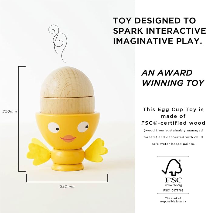 Le Toy Van - Wooden Honeybake 'Chicky Chick' Wooden Egg Cup Set | Pretend Food Kitchen Play Toy Set | Kids Role Play Toy Kitchen Accessories
