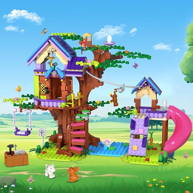 Tree House Building Set with LED Light, 762 PCS Treehouse Building Toy, Friendship Animal Forest House Building Block Kit, Birthday Gift for Kids Girls Boys Ages 6 7 8 9 10 11 12+ Years Old