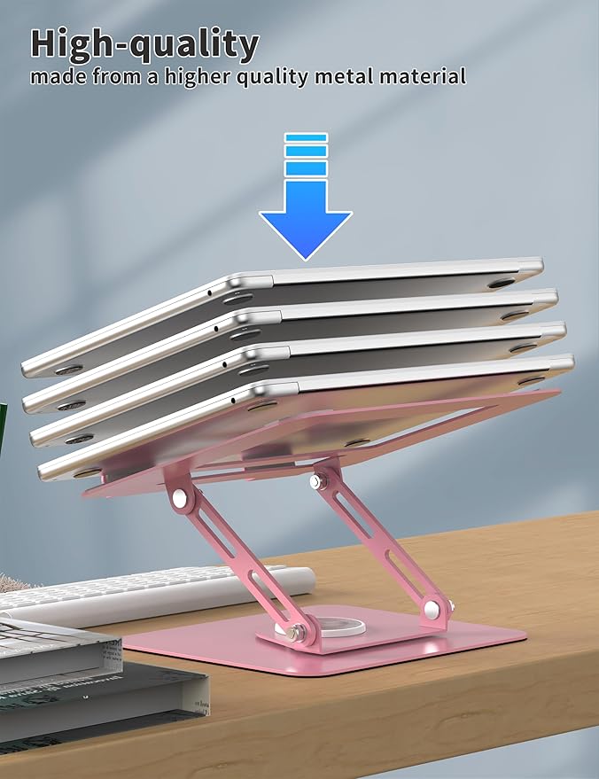 ALASHI Laptop Stand for Desk with 360° Rotating Base, Multi-Angle Adjustable Laptop Stands, Foldable Laptop Riser Compatible with 10 to 15.6 Inches PC Computer, Pink