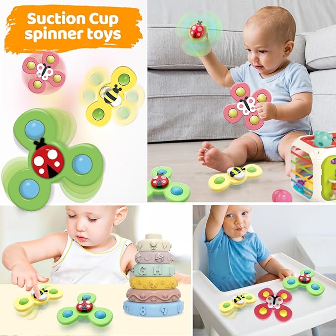 5 in 1 Montessori Baby Toys for 3+ Year Old - Sensory Bins Toys, Travel Pull String Toy & Shape Sorter & Stacking Building Blocks & Suction Cup Spinner Toys, Birthday for Baby