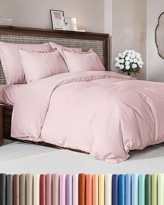 Duvet Cover Cal King Size Set - Extra Soft Cal King Size Duvet Cover 104 x 98 with 2 Pillow Shams - Hotel Luxury & Fade Free w/Zipper Closures & Ties - Comfy Breathable Bedding Set (Lavender Pink)