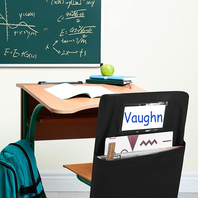 Maitys 6 Pack Large 17 Inches Chairback Pocket Chart Student Chair Pockets Chair Back Classroom Organizer with Name Tag for Keeping Kids Student Book School Table Desk Organized (Black)