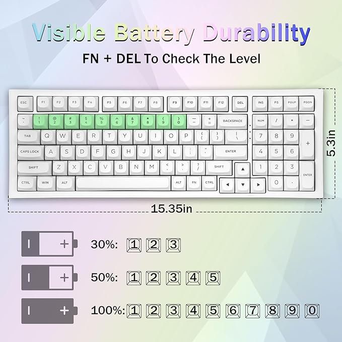 Redragon K723 Wireless Mechanical Gaming Keyboard Creamy, Bluetooth/2.4G/USB-C Wired, RGB Backlit, Hot Swappable Pre-lubed Linear Switches, 96% Custom Gasket Structure for PC/Mac/PS/Xbox,White