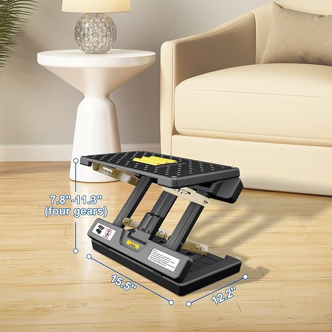 Foldable Foot Rest, Computer Foot Rest Under Desk, 12Modes Adjustable Ergonomic for Office, Loading Capacity 80 pounds, Removable Soft Cloth Pad, Yellow