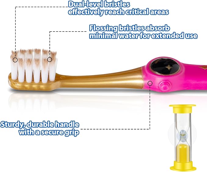 Kids Toothbrush - Pack of 4 Galactic Adventures Style, Toddler Toothbrush, Soft Bristles with Toothbrush Caps, Children Sized Brush Heads (3-10 Year Old), Girl & Boy Set