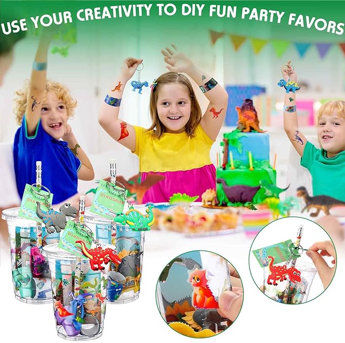 Colarr 161 Pcs Dinosaur Party Favor Dinosaur School Stationery Set Includes Gift Cup Notebook Pencil Sharpener Eraser Keychain Stamp Slap Bracelet Sticker Card For Dinosaur Birthday Supply