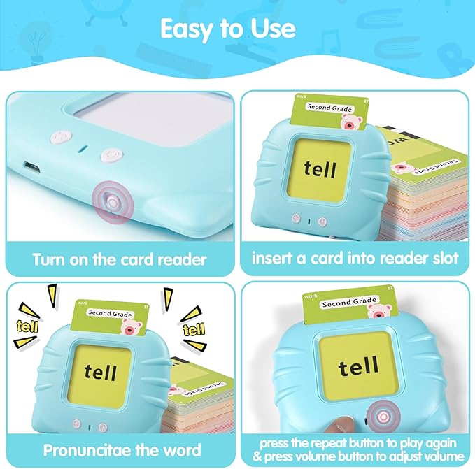 QuTZ Talking Flash Cards,ABC Learning for Toddlers 2-4, Autism Toys, Speech Therapy Toys, Educational Words Flash Cards Kindergarten for Boys and Girls, 272 Sight Words