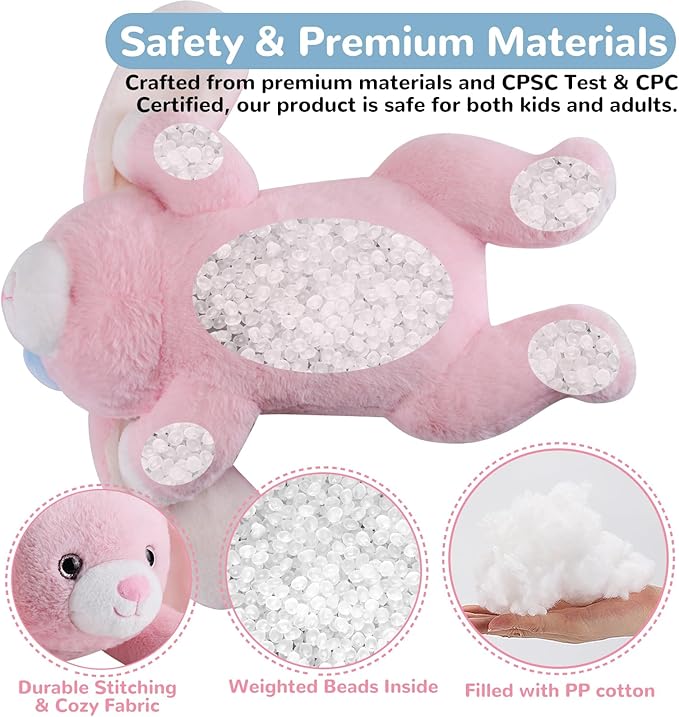 Bunny Weighted Stuffed Animals - 28 Inch 5.0 Pounds Weighted Plushies Rabbit - Large Plush Bunny Stuffed Animals Pillow - Cute Plush Toys Gifts for Kids & Adults