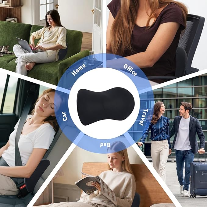 Lumbar Support Pillow for Office Chair and Car Seat, Lumbar Pillow with Adjustable Strap, Memory Foam Back Pillow for Lower Back Pain Relief, Back Support Pillow for Sitting, Driving, Traveling