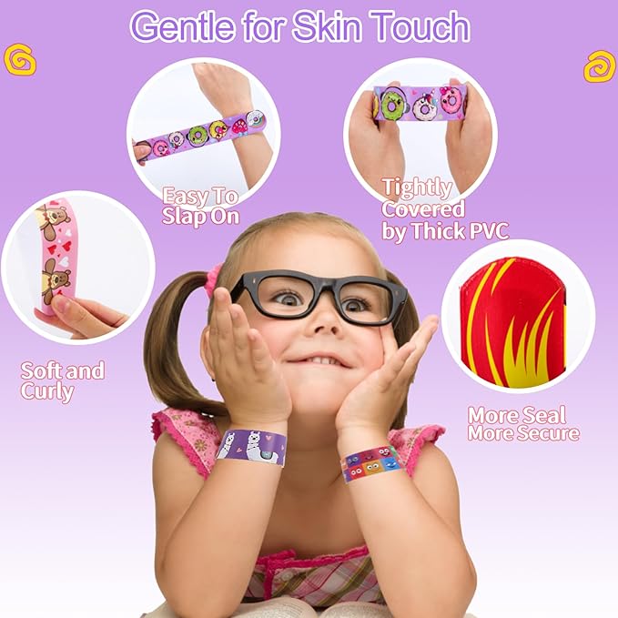 150 Pcs Slap Bracelets,Colorful Slap Bracelets Wristbands with Animal Hearts Print Design,Party Favors Slap Bracelets Bulk for Boys Girls Birthday Party Supplies