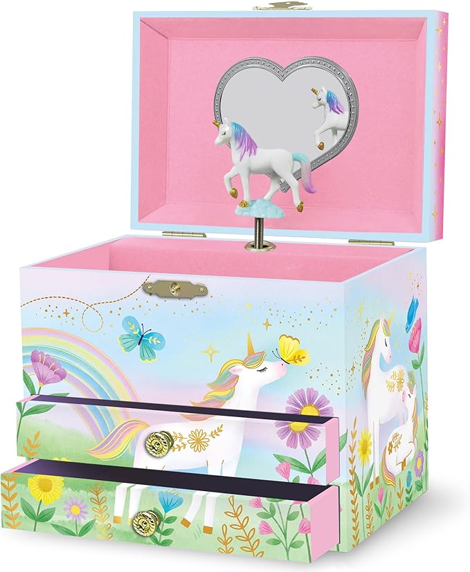 Giggle & Honey Musical Unicorn Jewelry Box for Girls - Kids Dancing Unicorn Music Box with Mirror, Unicorn Gifts for Little Girls, Childrens Birthday Gift, Ages 3-10