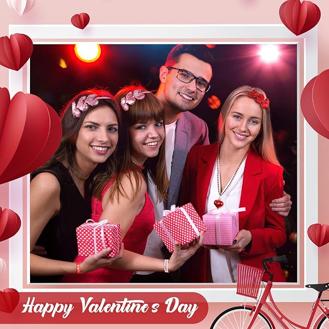 36 Pieces Valentine's Day Party Favors Set Includes 8 Valentines Heart Sequin Headbands 8 Heart Shaped Pendant Bead Necklaces 20 Silicone Bracelets Gifts for Valentine's Day Costume Party Accessory