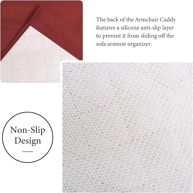 Armchair Caddy Couch Caddy Organizer Remote Control Holder Non-Slip Sofa Armrest Organize with 5 Pockets for Cell Phone TV Remote Control Magazines (RED)