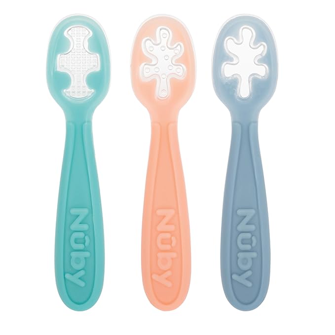 Nuby 3-Stage Baby's First Spoons Set - 3 Pack - 6+ Months - Baby Spoons with Easy Grip Handle - Pastels