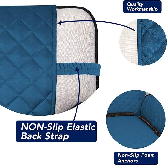PureFit Reversible Quilted Sofa Cover, Water Resistant Slipcover Furniture Protector, Washable Couch Cover with Non Slip and Elastic Straps for Kids, Dogs, Pets (XX Large, Peacock Blue/Beige)