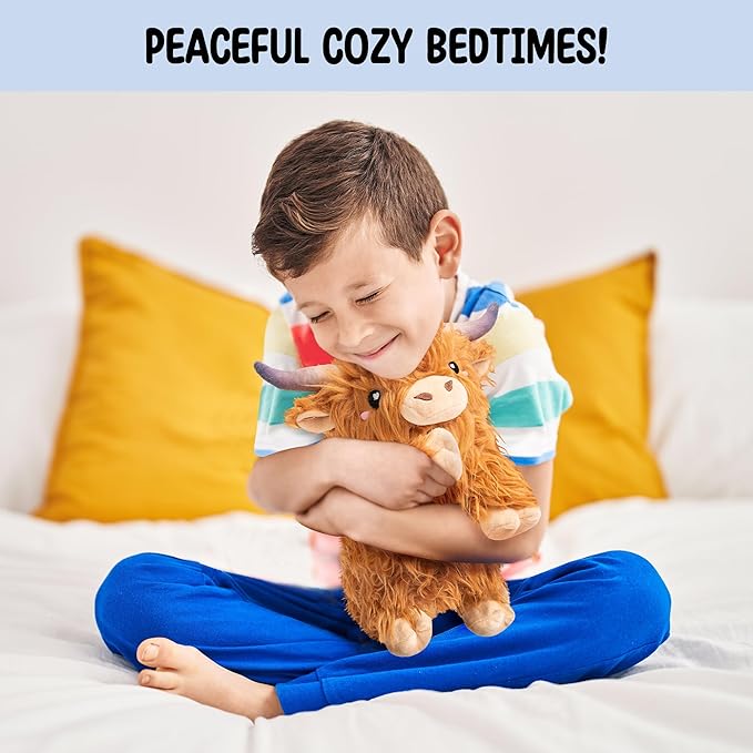 Happy Fuel Highland Cow Microwavable 1.5lbs Unscented Heating Pad for Women & Kids- Cute Soft Cozy Pillow Plush Heatable Warm Stuffed Animals- Kawaii Hot & Cold Plushie Toy- Cow Gifts for Girls & Boys