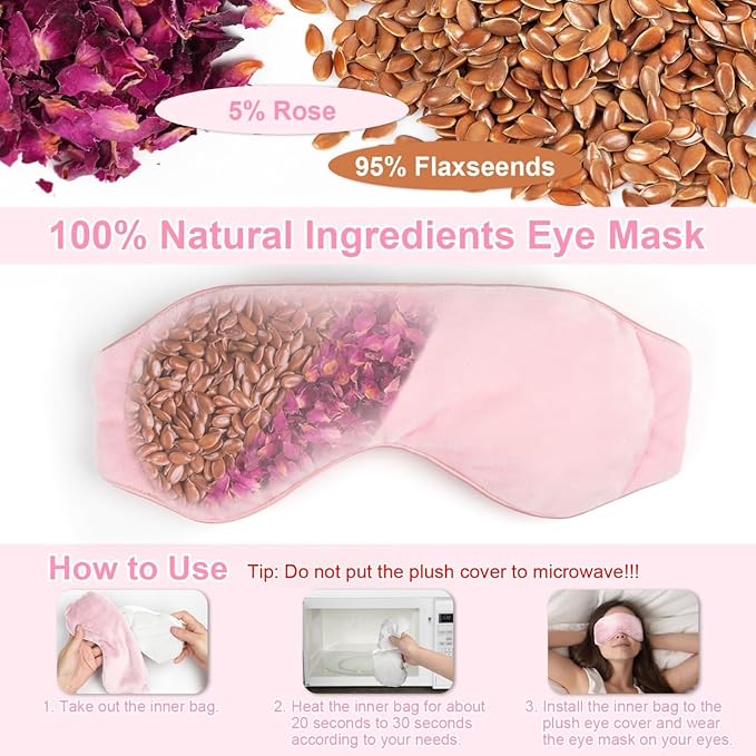 BeHoomi Weighted Eye Mask for Sleeping, Soft Heated Eye Mask, Moist Heat Warm Compress for Eyes, Natural Rose & Flaxseeds Microwave Reusable Sleep Mask, Must Haves for Women Spa, Home, Office