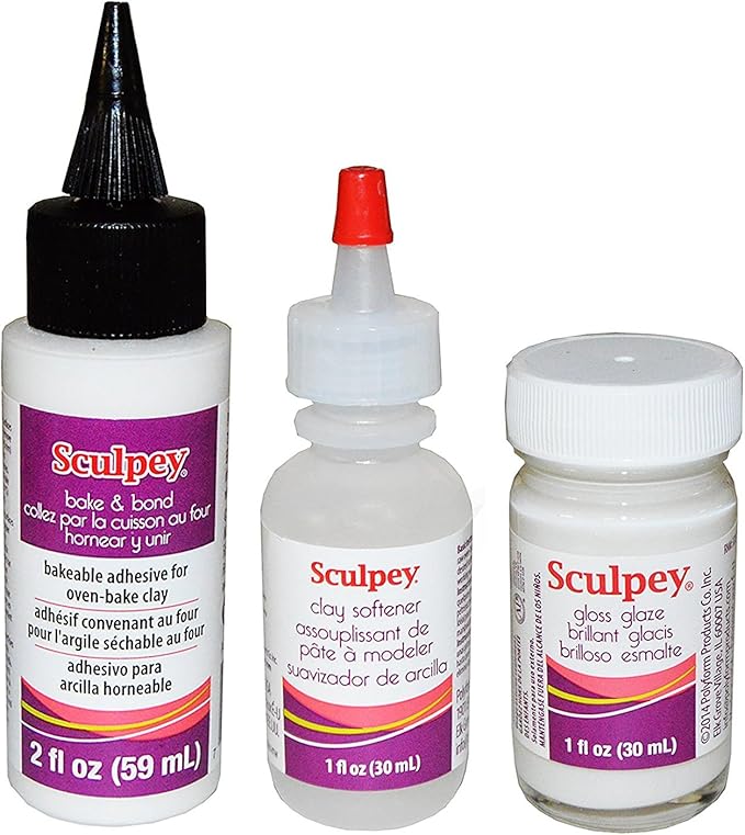 Sculpey Artist Set: 2-Ounce Bake & Bond Bakeable Adhesive for Oven-Bake Clay, 1-Ounce Clay Softener, 1-Ounce Gloss Glaze