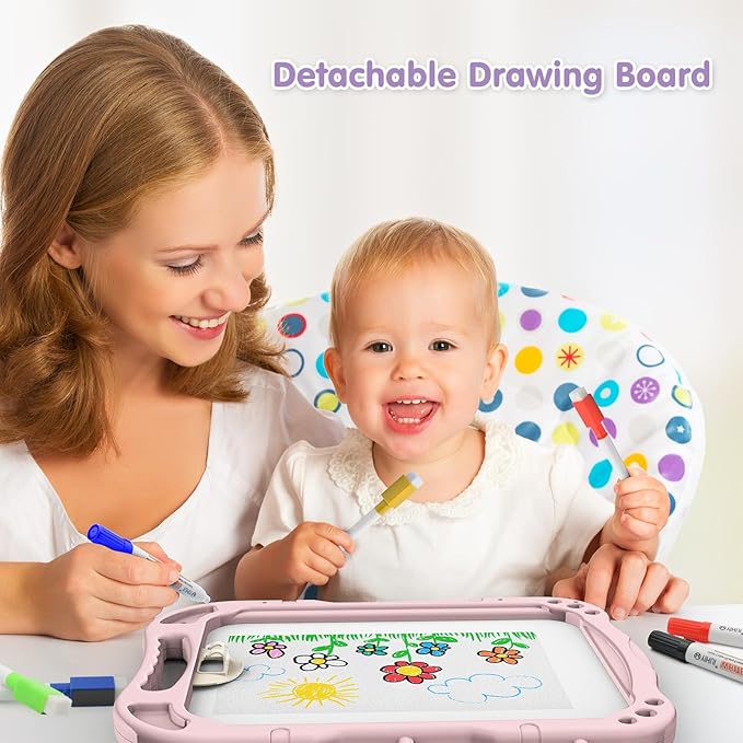 Kids Art Easel, Adjustable Drawing White Board & Chalk Board, Toddler Standing Easel with Painting Accessories, Gift for Girls Boy (Pink)