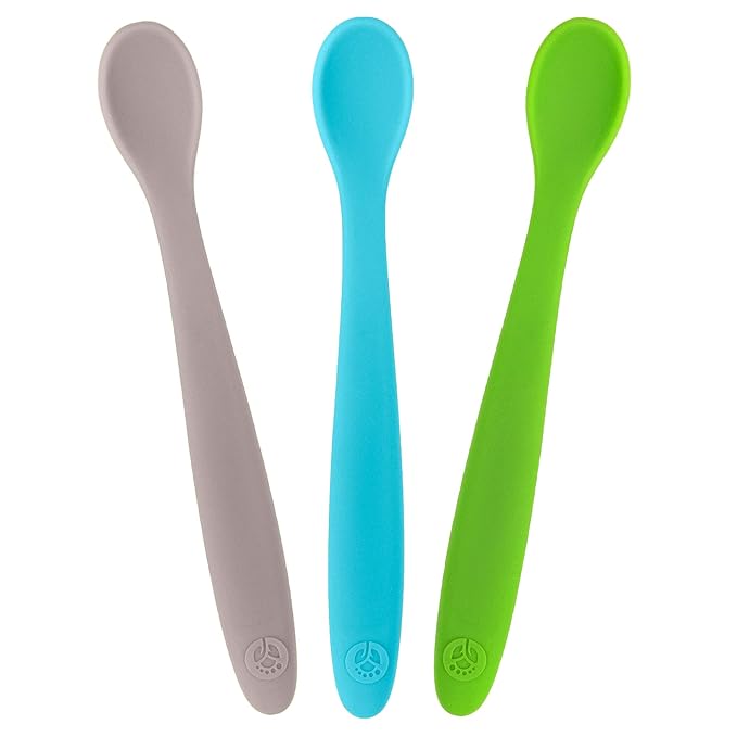 WeeSprout Silicone Baby Spoons - First Stage Infant Feeding Utensils With Soft-Tip, Bendable Kitchenware for Parent & Self-Feeding, Ultra-Durable, Dishwasher Safe, Travel Case, Set of 3