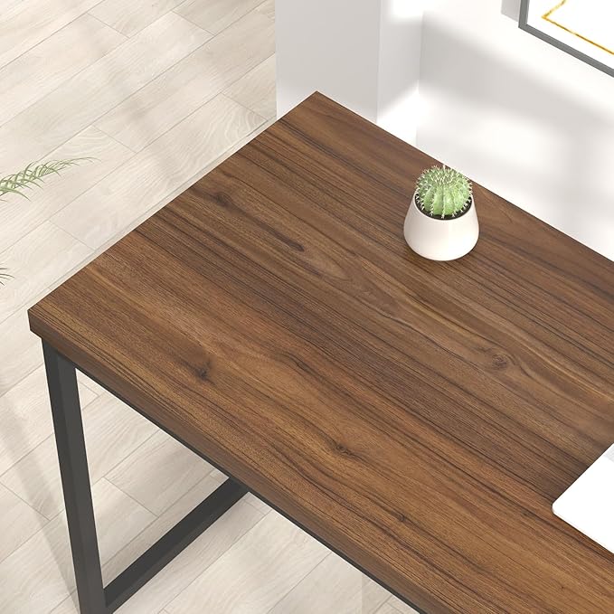 FOLUBAN Modern Computer Desk, Rustic Wood and Metal Study Writing Table, Simple Work Gaming PC Desk for Home Office, Walnut 53 Inch