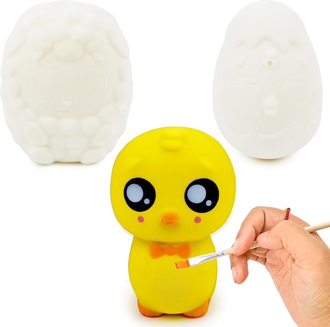 JOYIN 6 Pcs Easter Squishy Toy Coloring Craft Kit Easter DIY Paint Your Own Squishy Toy Kit Animal Character Including Paints and Brushes for Egg Hunt, Basket Stuffer, Party Favors