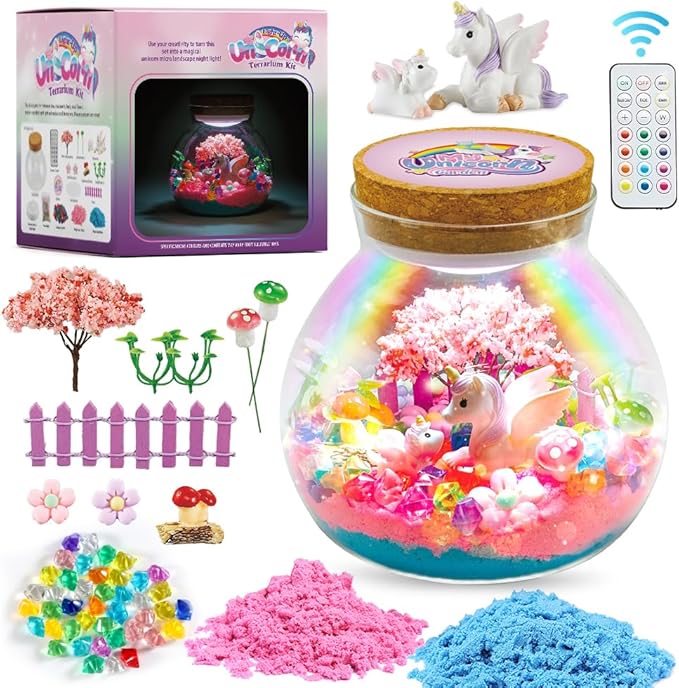 Kenllas Remote Arts and Crafts for Kids, DIY Thickened Glass Unicorn Toys for Girls LED Night Light Up Terrarium Kit Christmas Gifts Toys for Ages 4 5 6 7 8 9 10 11 12 13 Year Old Girls Birthday Gifts