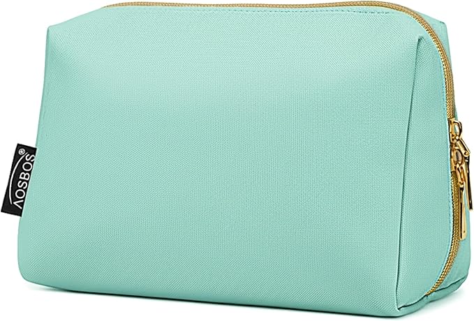 Aosbos Small Makeup Bag Travel Size Cosmetic Bags for Women Small Zipper Pouch with Inner Compartments | Idea for Purse Organizer (Green)