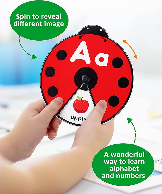 Coogam Interactive Alphabet Learning Toy, ABC Number Letters Spinning Game, Sight Words Animal Pattern Ladybug Cards, Montessori Educational Toy Gift for 3 4 5 Year Old Baby Toddlers
