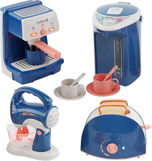 Kitchen Appliances for Kids Pretend Play Set Cooking Toys with Coffee Maker, Blender, Mixer, Toaster, Play Food, Utensils Kitchen Accessories Set for Girls Boys Gift