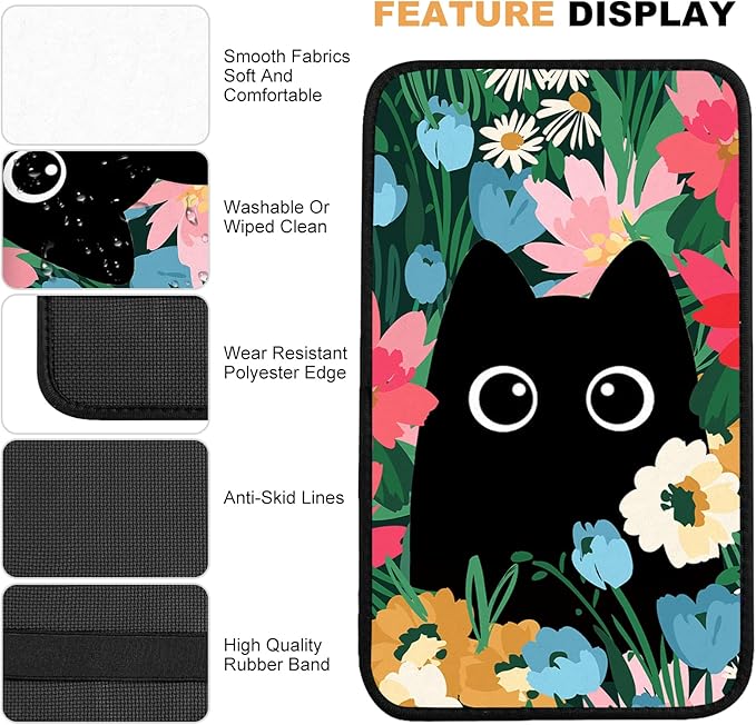 Adastrah Black Cat 2 Auto Center Console Cover,Universal Fit for Most Vehicle SUV Truck Accessories Decor