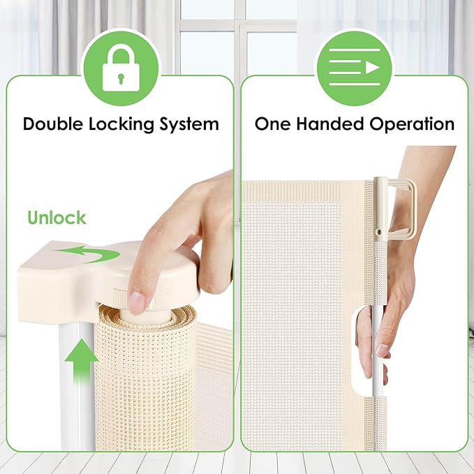 90 Inch Retractable Baby Gates Extra Wide Dog Gates for The House Extra Long Baby Gate for Stairs Child Gates for Wide Openings Large Dog Gate Indoor Outdoor Pet Gates for Dogs, Beige