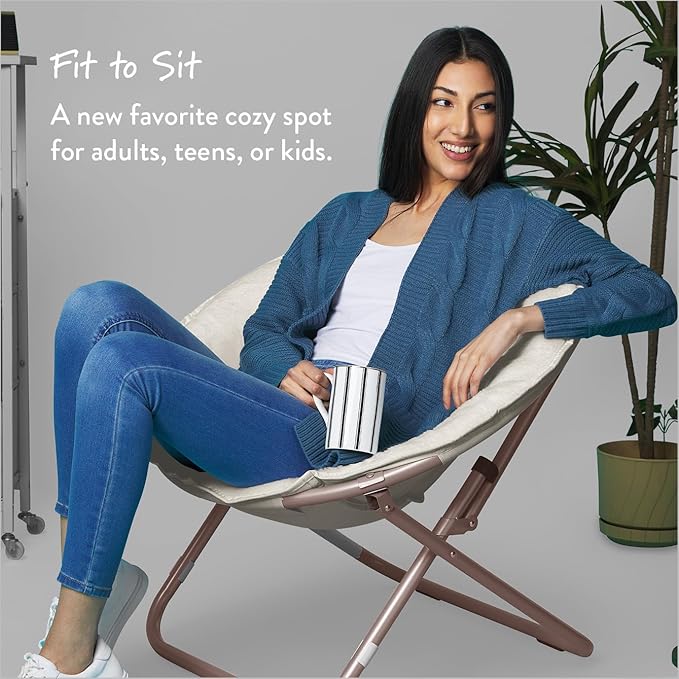 Urban Lifestyle Faux Fur Saucer Chair, 22"D x 32"W x 29"H, White/Gold