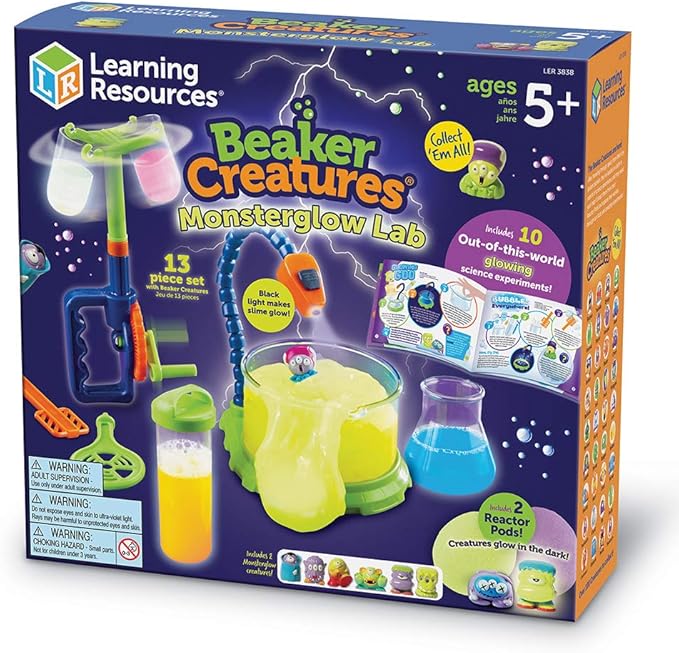 Learning Resources Beaker Creatures Monsterglow Lab - 13 Pieces, Ages 5+ Kids Educational Science Kits, Kindergartner Science Games, Homeschool Science, STEM Toys, Slime Kit