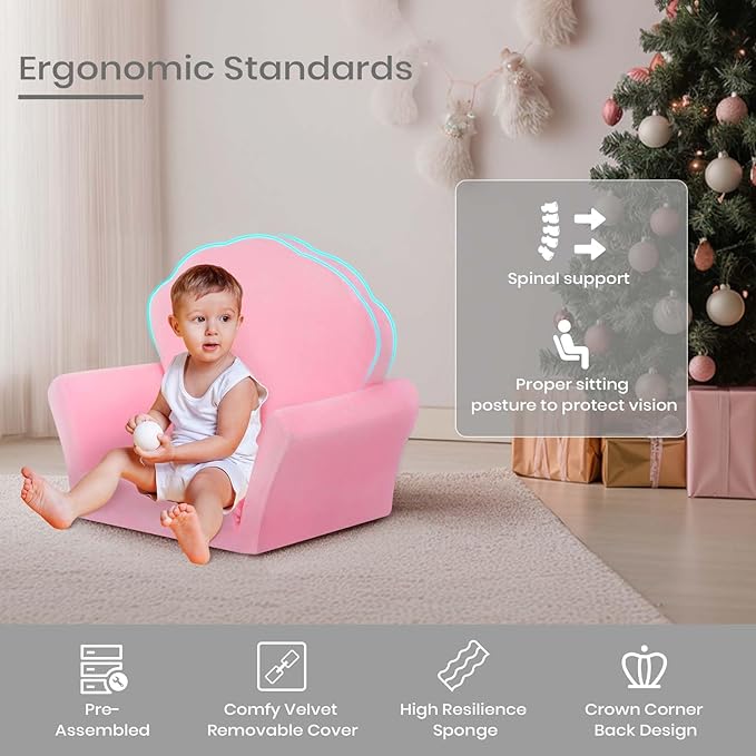 COSYLAND Kids Sofa for Toddler, 2-in-1 Folding and Expandable Soft Chair Bed Toddlers,Convertible Sofa to Lounger Sleeper Chair Bed for Girls and Boys,Pink
