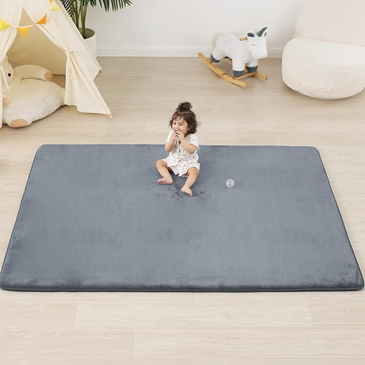 1.3" Thick Baby Floor Play Mat 71x79, Basic Padded Foam Mat for Tummy Time Crawling, Non Slip Cushioned for Babies Toddlers Infants Kids (Dark Grey)