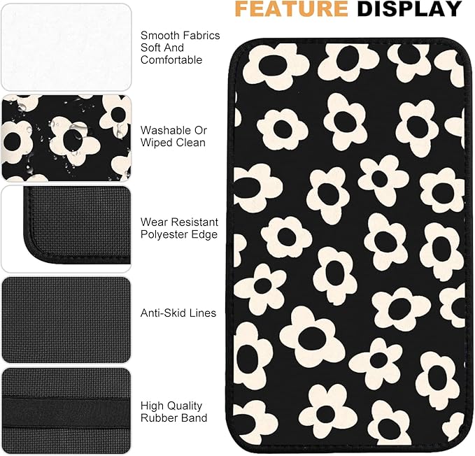 Adastrah Car Center Console Cover,White Flowers Auto Center Console Pad,Armrest Cover Protector for Vehicle SUV Truck Car