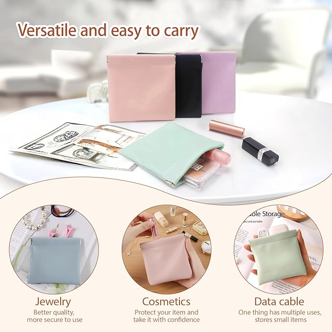 4Pcs Personalized Snap Closure Leather Organizer Pouch,Portable Small Makeup Bag for Women,Coin Purse Lipstick Cosmetics Accessories Organizer,Small Travel Kit Storage Pouch ﻿ (C)