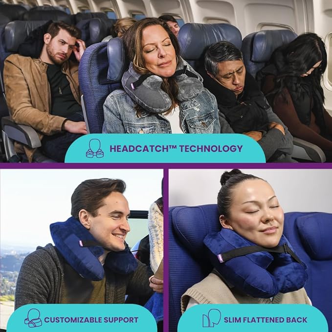 Cabeau Inflatable Travel Pillow – Air TNE – Adjustable, Lightweight, and Supportive for Sleeping on Airplanes, Trains, and Cars– Customized Fit and Compact Carrying Case (Royal Blue)