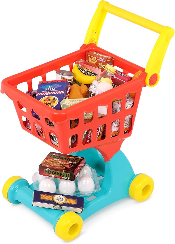 Battat – Pretend Shopping Playset – Play Groceries & Cart – 29 Play Food Items – Play Kitchen Accessories – 2 Years + – Shopping Day Grocery Cart