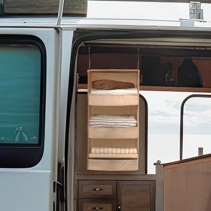 GRANNY SAYS 3-Shelf Hanging Closet Organizer, Khaki Closet Storage Hanging Shelves