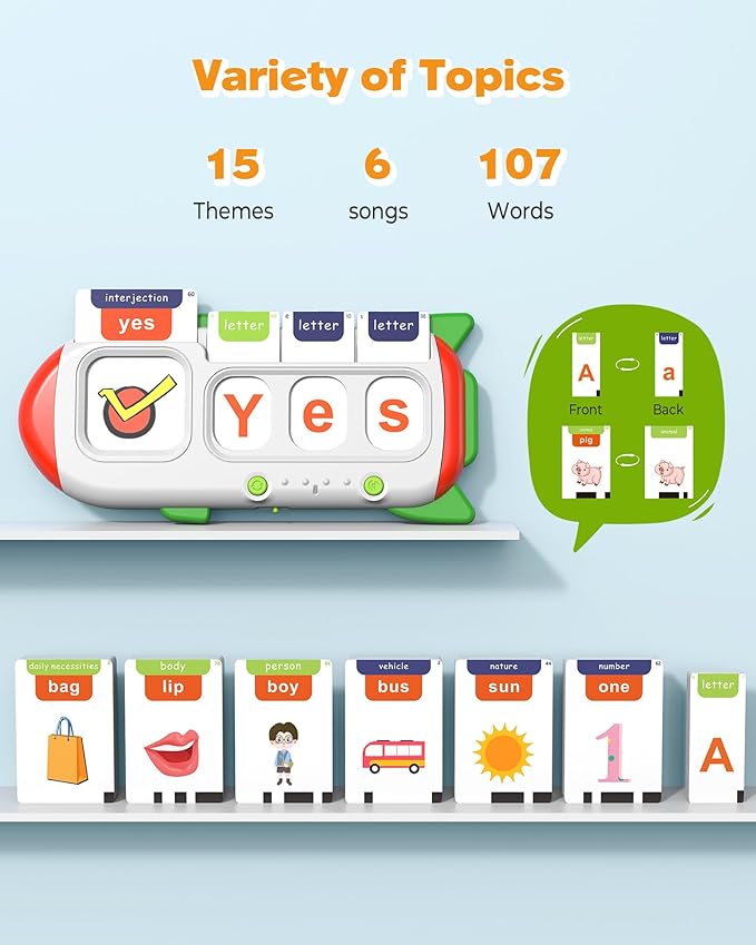 Alphabet Talking Flash Cards for Kids 3+ Years Old, Spelling Games, Teach Kids ABC Letters & Words, Montessori Learning Toys, Combine Words Based on Pictures, for Preschool Boys Girls