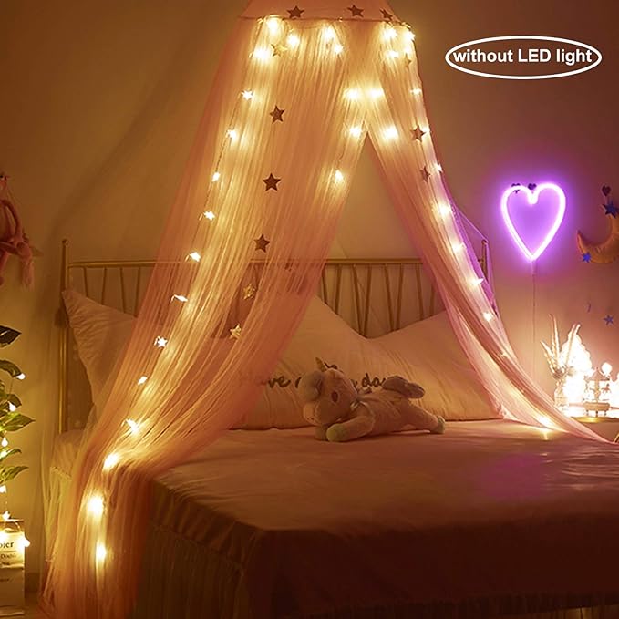 Jolitac Princess Bed Canopy for Girls Room Decor Round Lace Mosquito Net Play Tent Reading Nook Canopies Yarn Girl Dome Netting Castle (New Purple)