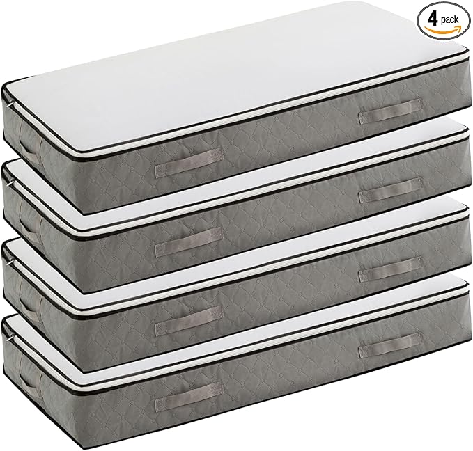 90L Under Bed Storage Containers, Closet Organizers and Storage Bins, Foldable Underbed Storage Bags for Blanket, Clothing, Comforter, Sweaters, Pillows, Linen Sheets, Wrapping Paper,black