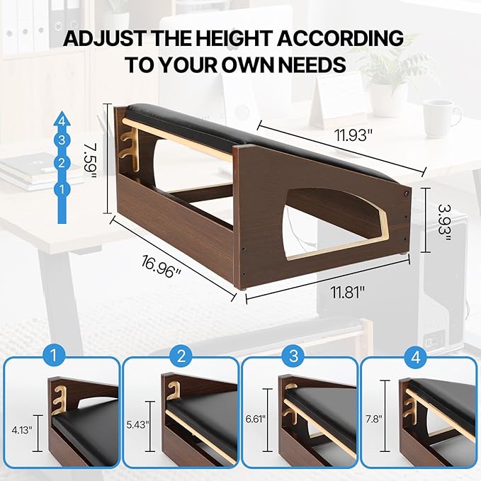 Ergonomic Foot Rest, 4 Adjustable Height Foot Stool,Footrest Under Desk， Soft Cushions, Foot Rest Office,Improving Posture, Promoting Blood Circulation（Espresso）
