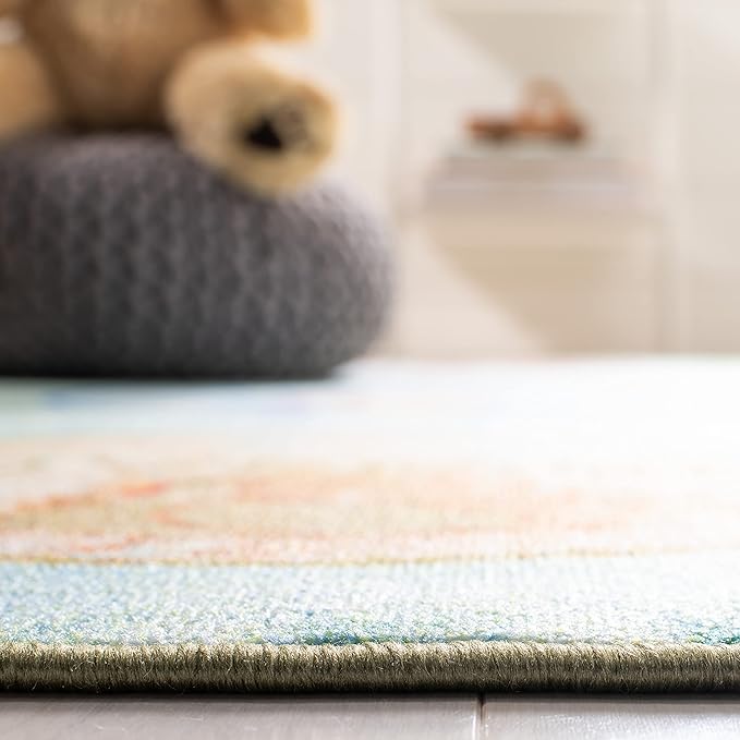 SAFAVIEH Kids Playhouse Collection Accent Rug - 3'3" x 5'3", Green & Blue, Non-Shedding Machine Washable & Slip Resistant Ideal for High Traffic Areas for Boys & Girls in Playroom, Bedroom (KPH256Y)