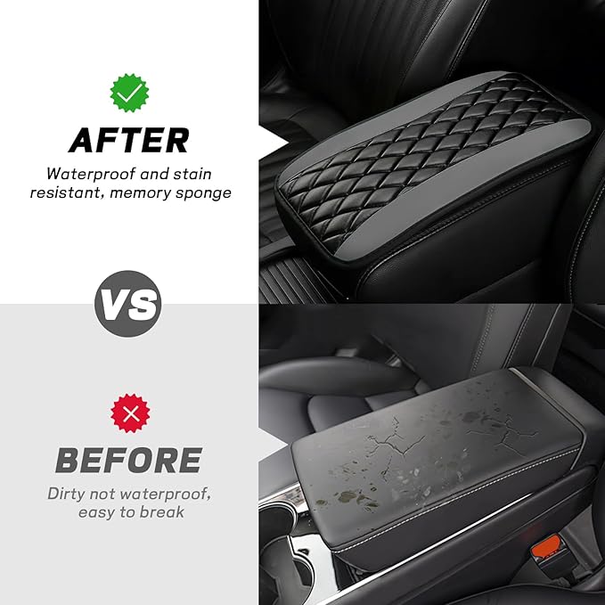 ongfuwu Car Center Console Cushion Pad, 12.72"×7.52" Leather Waterproof Auto Armrest Seat Box Protector, Car Center Console Cover, Universal Interior Decor Car Accessories for SUV Truck (Gray)