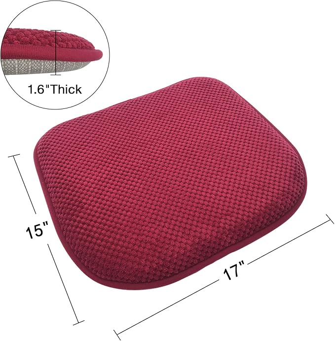 Wine Red Foam Seat Cushions Kitchen Chairs Pads for Dining Chairs 2 Pack Non Slip Patio Seat Cushions Washable U Shaped Soft Thick Large Metal Wooden Chair Cushions,17" x 15"