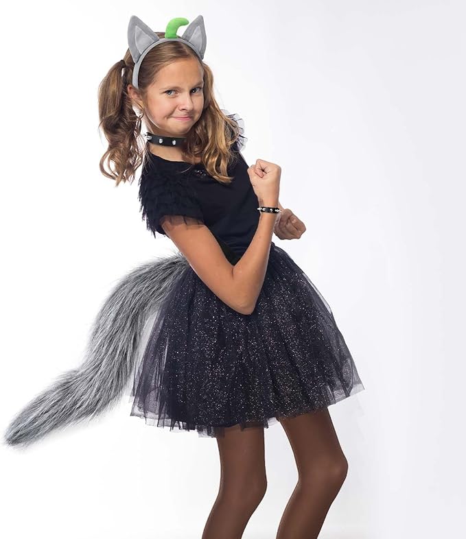 4 Pcs Wolf Costume Wolf Ears Headband Spiked Collar Rivets Bracelet and Tail Animal Costume for Halloween Cosplay Party Accessories Kit